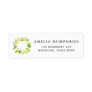 Watercolor Lemon Blossoms Wreath Summer Wedding Label