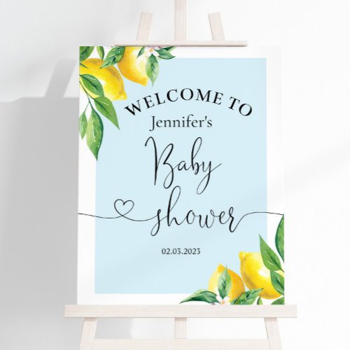 Watercolor lemon blue baby shower welcome sign