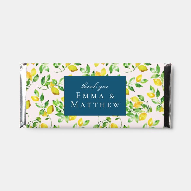 Watercolor Lemon Blue Hershey Bar Favors (Front)