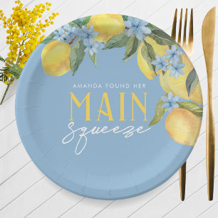 Watercolor Lemon Blue Main Squeeze Personalized Paper Plates