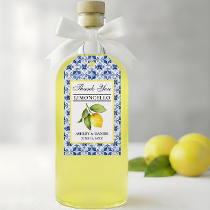 Watercolor Lemon Blue Tile Limoncello Thanks Gift Tags