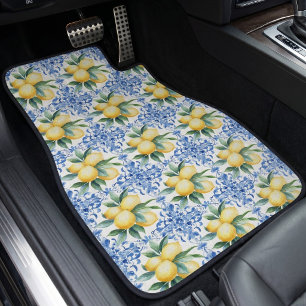 Watercolor Lemon Blue Tile Set of Car Mats