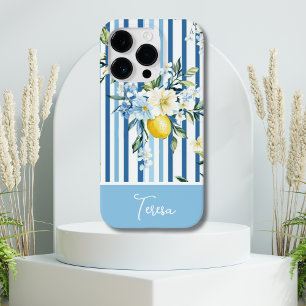 Watercolor Lemon Blue White Stripe  Case-Mate iPhone 14 Pro Case