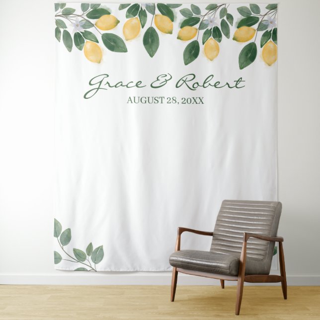 Watercolor Lemon Botanical Backdrop Wedding (In Situ)