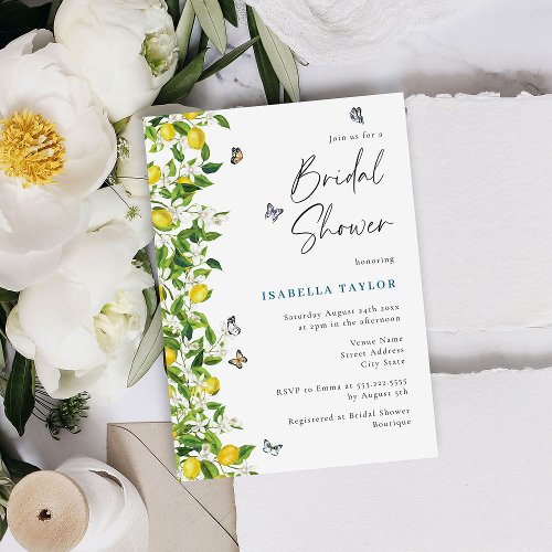 Watercolor Lemon Botanical Bridal Shower Invitation