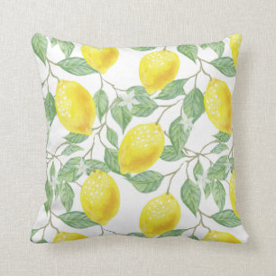 Watercolor lemon botanical Mediterranean lemons Throw Pillow