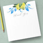 Watercolor Lemon Botanical Thank You Notepad<br><div class="desc">This botanical notepad features watercolor lemons in shades of yellow with blue and green botanicals. The words "Thank You" are set in trendy hand lettered script typography. Use for budget thank you notes. To see the matching blue and yellow Mediterranean wedding suite visit www.zazzle.com/dotellabelle Art and design by Victoria Grigaliunas...</div>
