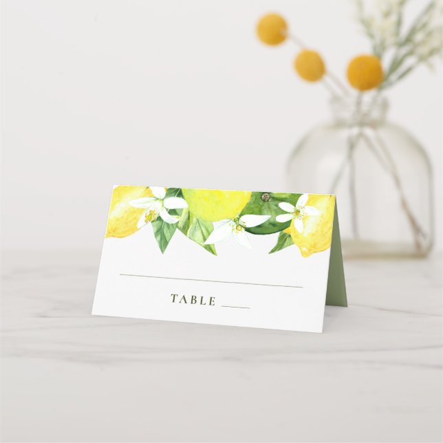 Watercolor Lemon Botanical Wedding Place Card (Front)