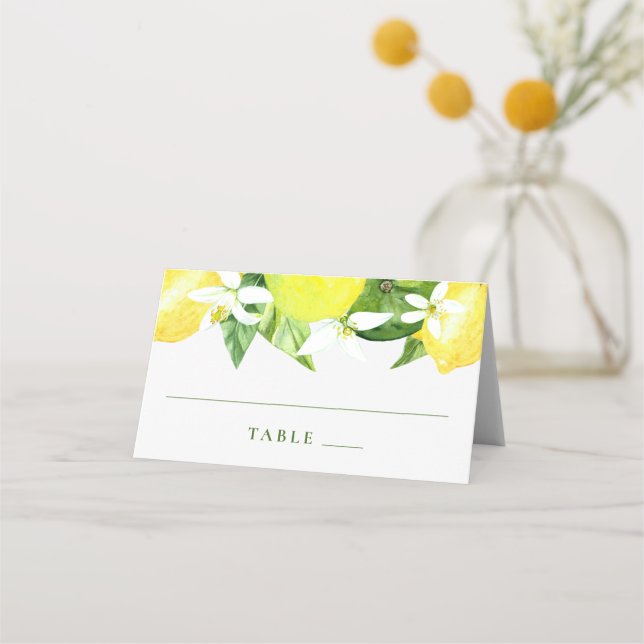 Watercolor Lemon Botanical Wedding Place Card (Front)
