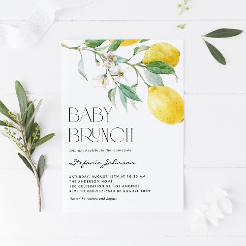 Watercolor Lemon Bouquet Summer Baby Brunch Invitation