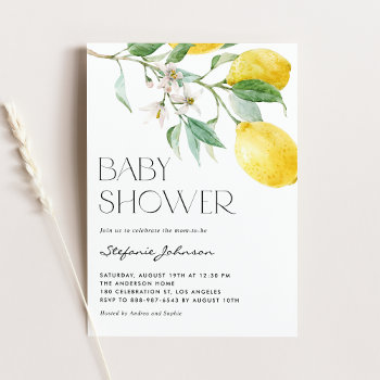 Watercolor Lemon Bouquet Summer Baby Shower Invitation by misstallulah at Zazzle