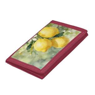 Watercolor Lemon Branch Botanical Summer Tri-fold Wallet