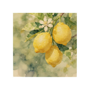 Watercolor Lemon Branch Botanical Summer Wood Wall Art