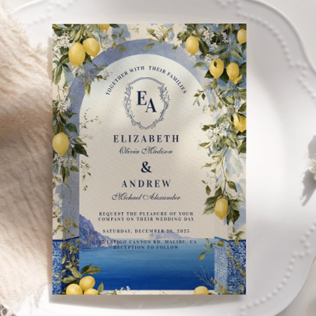 Watercolor Lemon Branch Italian Wedding Invitation (Creator Uploaded)