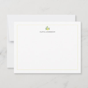 Watercolor Lemon Branch Yellow Border Personalized Note Card