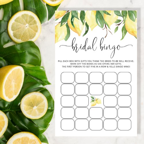 Watercolor Lemon Bridal Shower Bingo Game