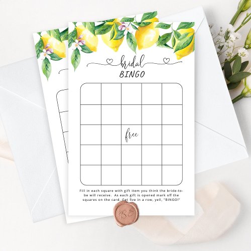 Watercolor lemon bridal shower bingo game