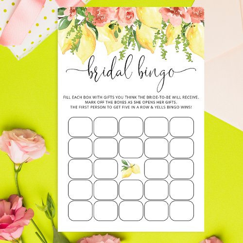 Watercolor Lemon Bridal Shower Bingo Game