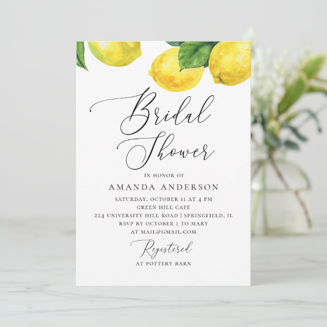 Watercolor Lemon Bridal Shower | Elegant Citrus Invitation (Standing Front)