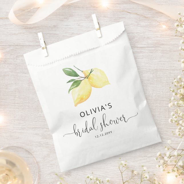Watercolor Lemon Bridal Shower Favor Bags (Clipped)