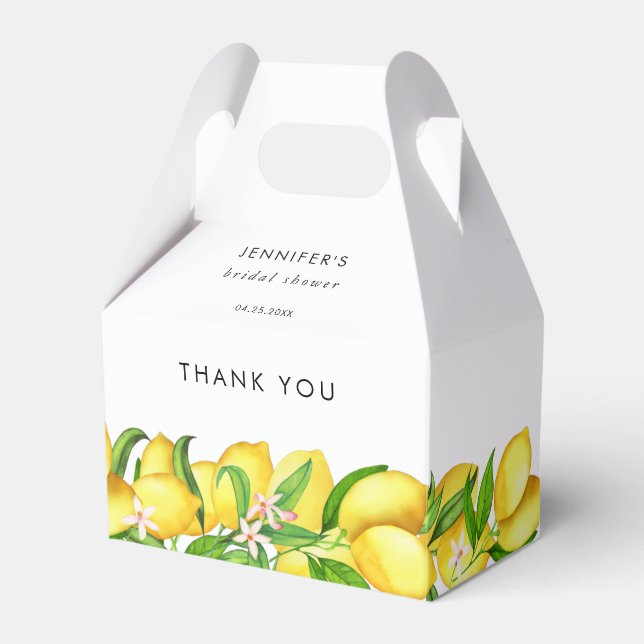 Watercolor Lemon Bridal Shower Favor Boxes (Front Side)