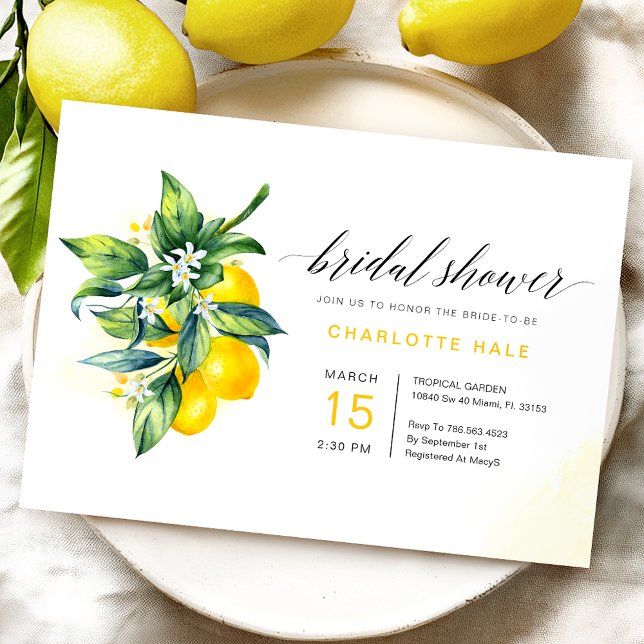 Watercolor Lemon Bridal Shower Invitation (Creator Uploaded)