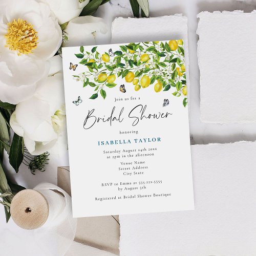 Watercolor Lemon Bridal Shower Invitation