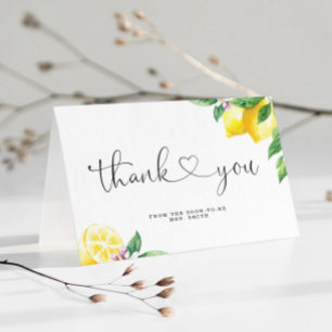 Watercolor lemon bridal shower letterpress thank you card