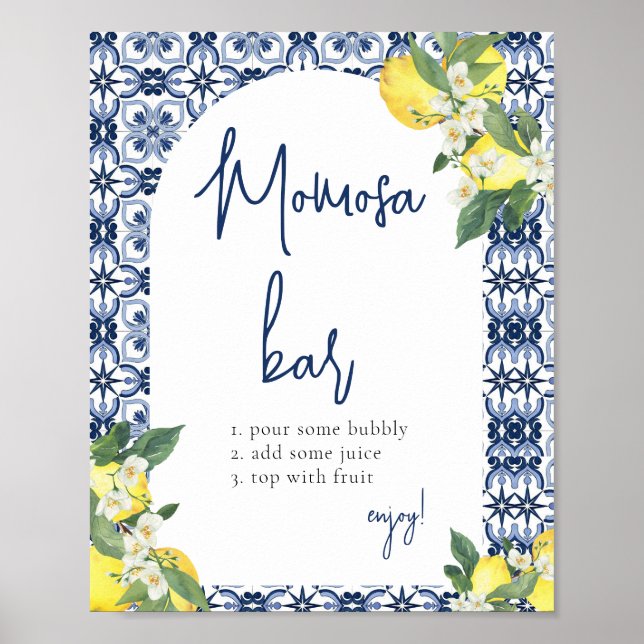 Watercolor Lemon Bridal Shower Mimosa Bar Poster (Front)