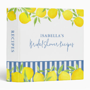 Watercolor Lemon Bridal Shower Recipe 3 Ring Binder