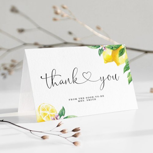 Watercolor lemon bridal shower  thank you card