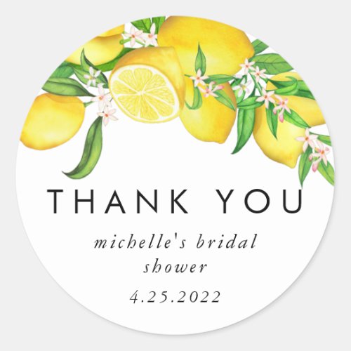 Watercolor Lemon Bridal Shower Thank You Classic R Classic Round Sticker