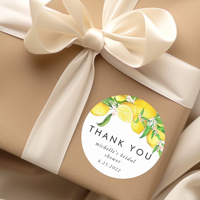 Watercolor Lemon Bridal Shower Thank You Classic Round Sticker (Creator Uploaded)