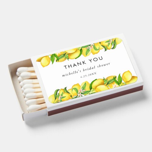 Watercolor Lemon Bridal Shower Thank You  Matchboxes
