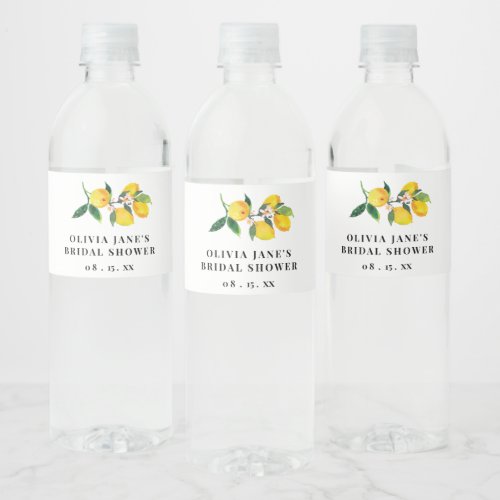 Watercolor Lemon Bridal Shower Water Bottle Label 