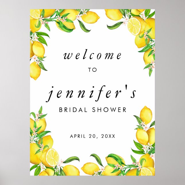 Watercolor Lemon Bridal Shower Welcome Poster (Front)
