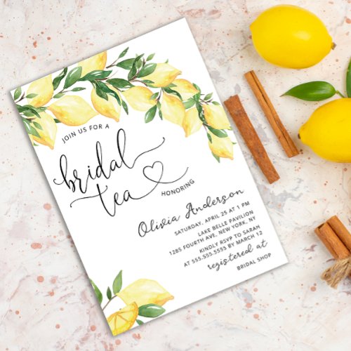 Watercolor Lemon Bridal Tea Party Invitation