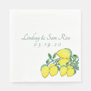 Watercolor Lemon Bunch Citrus Yellow Wedding Napkins