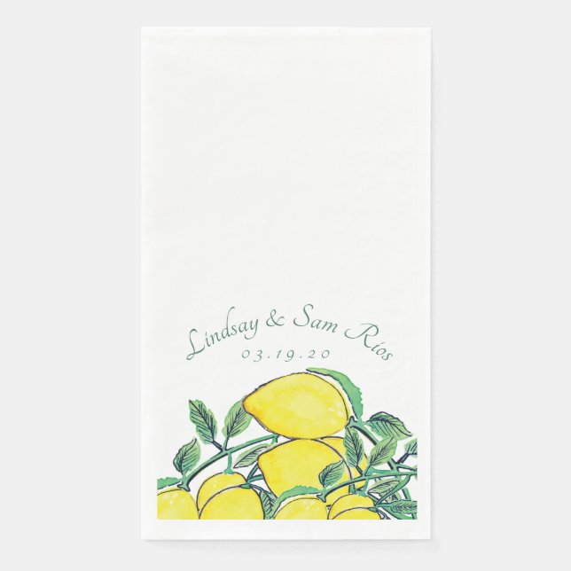 Watercolor Lemon  Bunch Citrus Yellow Wedding  Paper Guest Towels (Front)