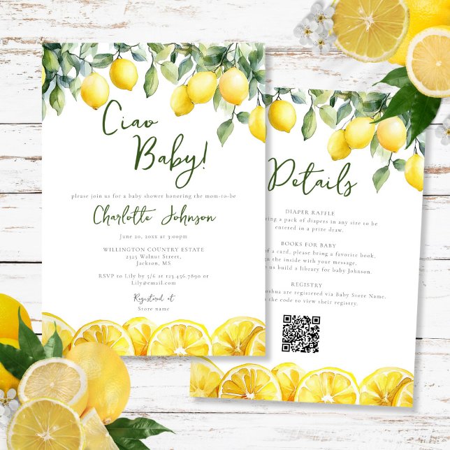 Watercolor Lemon Citrus All In One Baby Shower Invitation (Watercolor Lemon Citrus All In One Baby Shower Invitation)