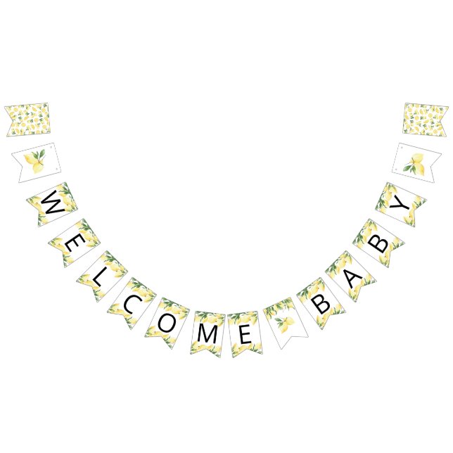 Watercolor Lemon Citrus Baby Shower Bunting Flags (All)