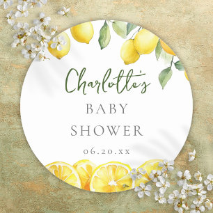 Watercolor Lemon Citrus Baby Shower Favor Classic Round Sticker