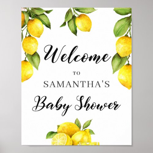 Watercolor lemon citrus baby shower welcome sign