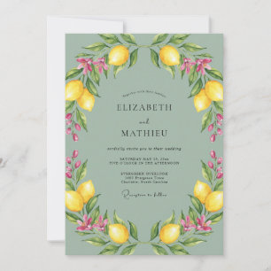 Watercolor Lemon Citrus Blossom Wedding Invitation