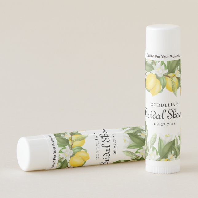 Watercolor Lemon Citrus Bridal Shower Favor Lip Balm (Front)