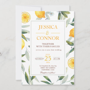 Watercolor Lemon Citrus Floral Modern Wedding Invitation
