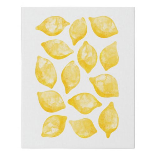 Watercolor Lemon Citrus Fruit Faux Canvas Print
