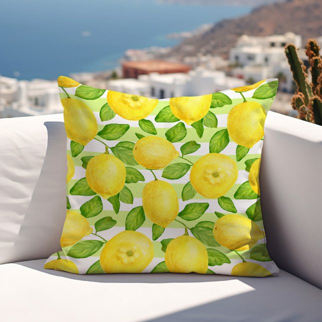 Watercolor Lemon Citrus Fruit Summer Outdoor Pillow (Creator Uploaded)