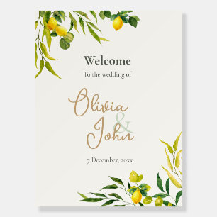 Watercolor Lemon Citrus Green Wedding Welcome Sign