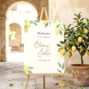 Watercolor Lemon Citrus Green Wedding Welcome Sign